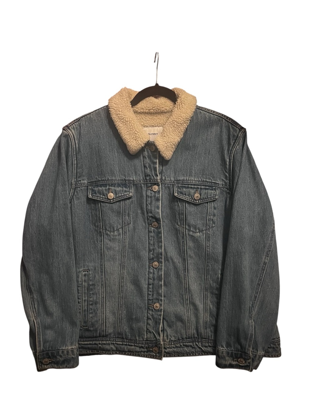 Classic Sherpa-Lined Denim Jacket - Blue with Cream Collar XXL